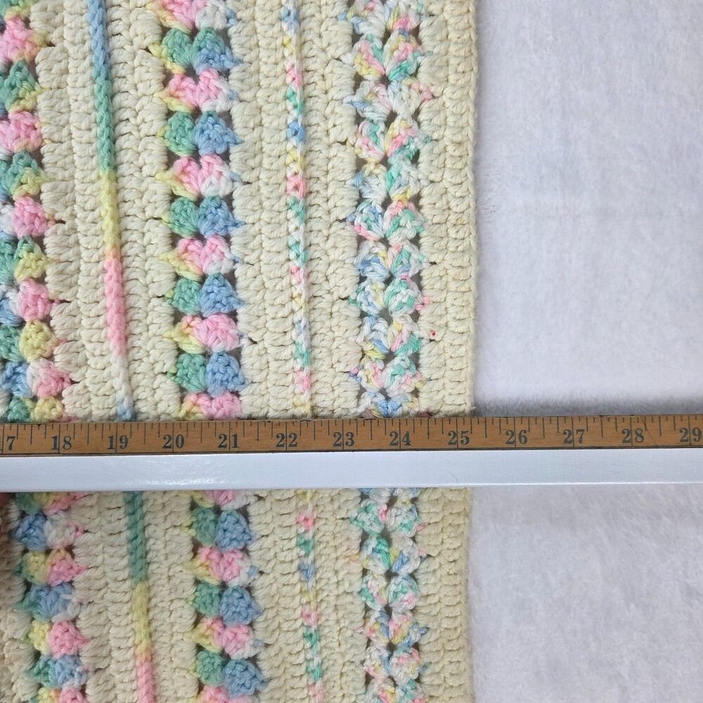 Vintage Handmade Crochet Afghan Blanket 45x25 Pastel Striped Granny Pattern - Picture 6 of 12